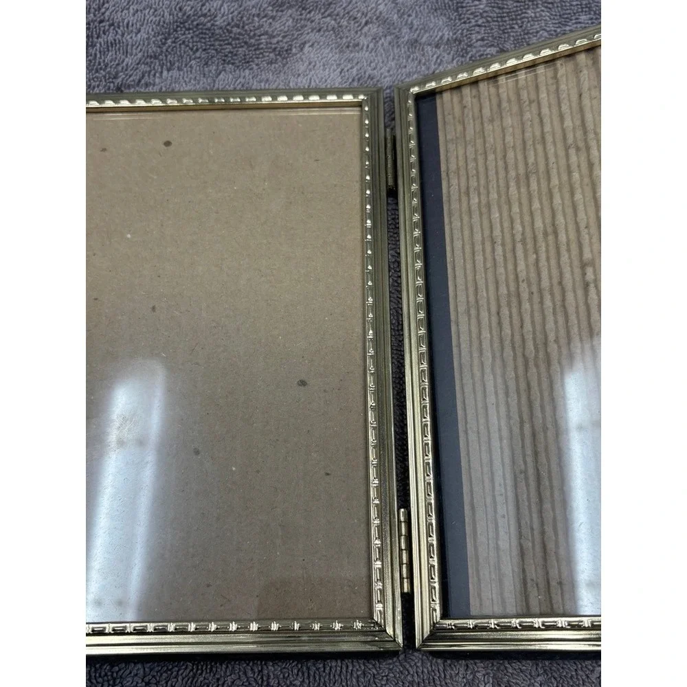 Vintage Double Picture Frame Gold 5x7 Hinged Filigree Embossed